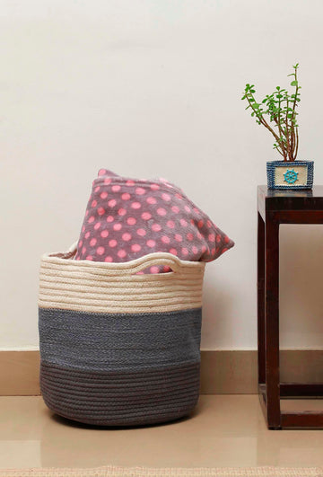 Three Tone Grey Cotton Jute Basket